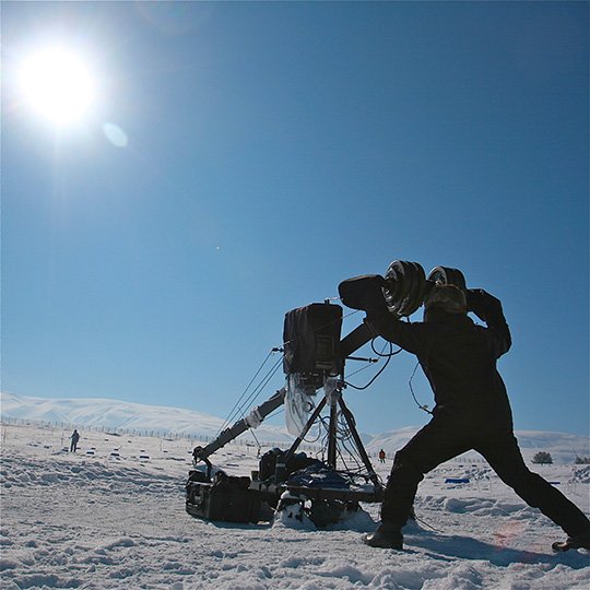 Jimmy Jib rigged in deep snow on a winter sports shoot