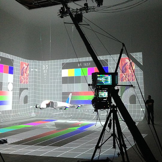 Jimmy Jib and camera on an LED volume stage during a test session