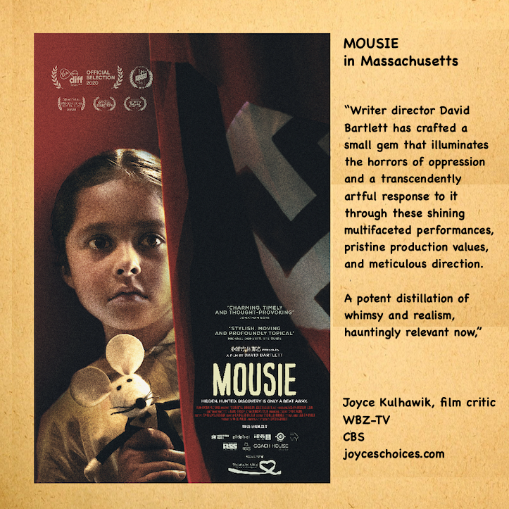 Poster for the short film Mousie, with a review quote from film critic Joyce Kulhawik of WBZ-TV Boston